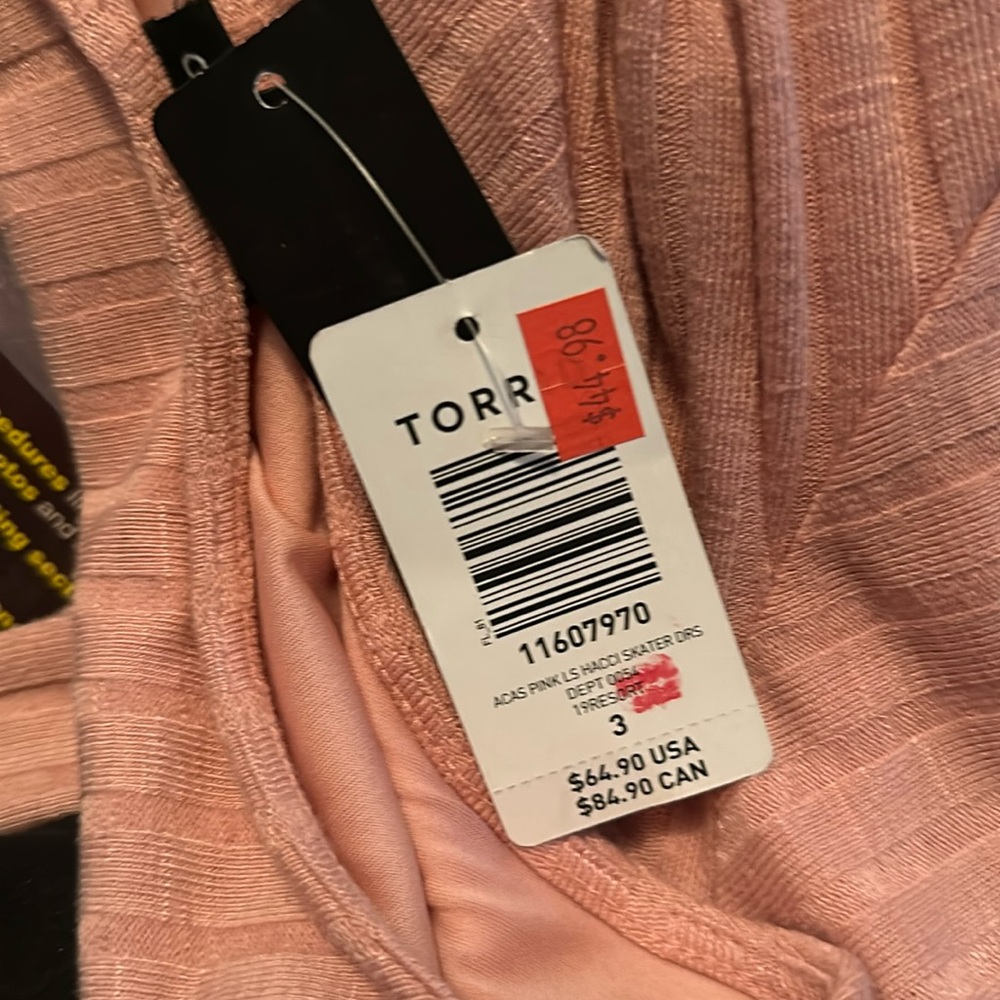 Torrid Size 3x Hacci Ribbed Skater Dress Pink Swing Scoop Neck 3/4 Sleeves